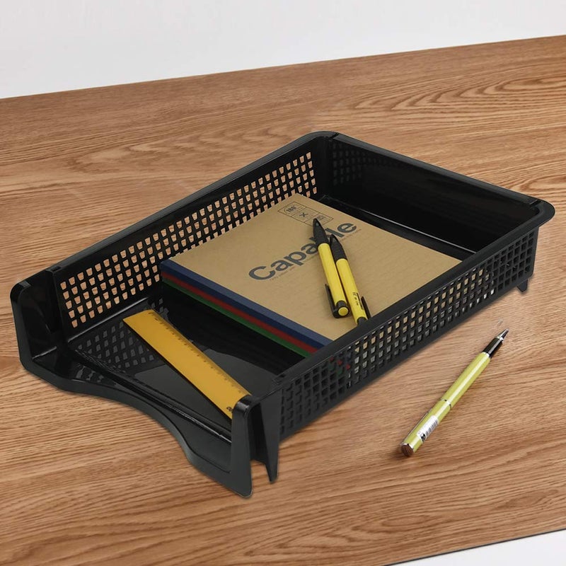 Qskely 6-Pack Black Plastic Stackable Paper Tray/Basket, Stackable Office Lletter Organizer Desk Tray - Image 5
